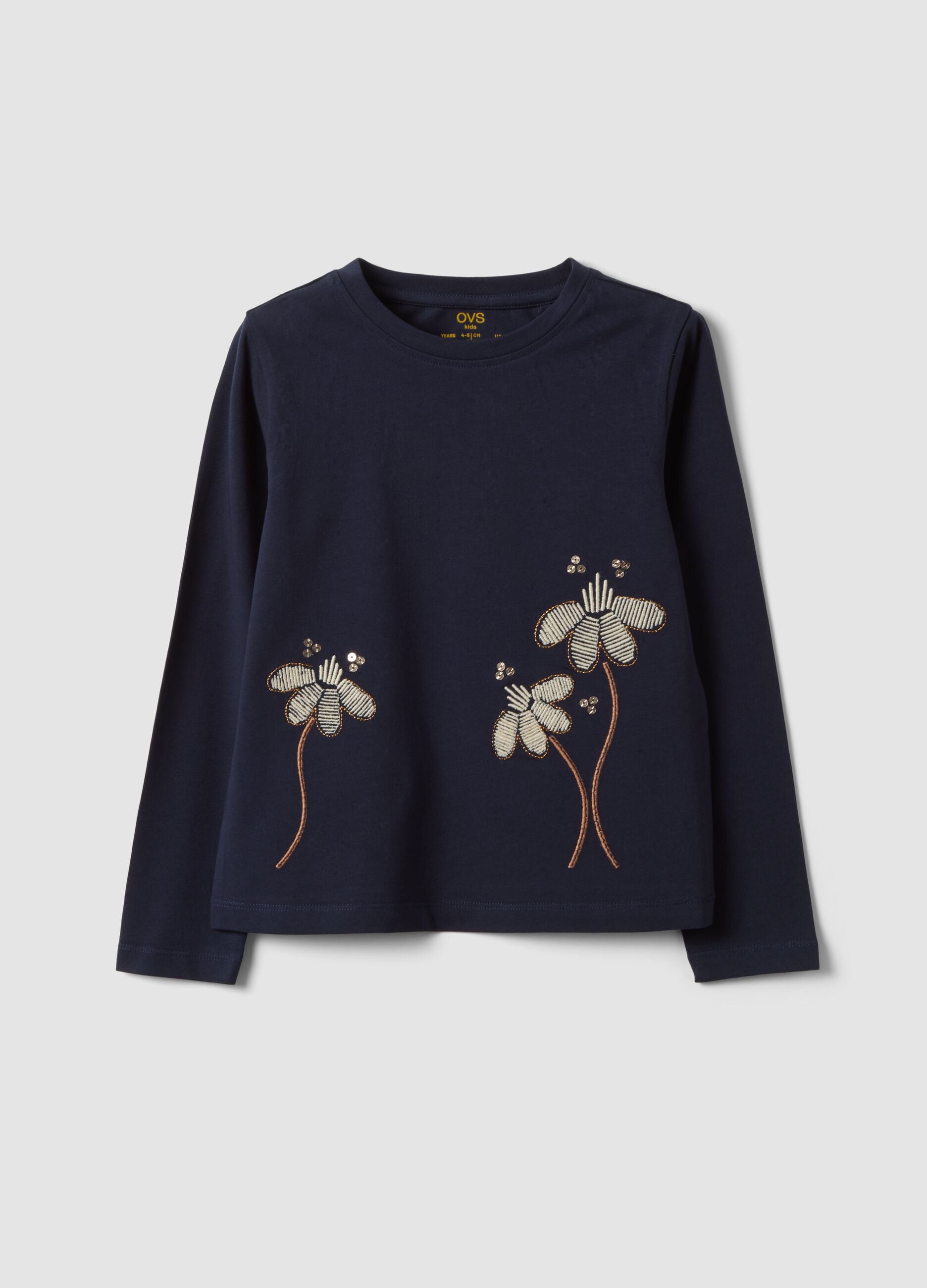 Blue stretch cotton crew-neck T-shirt