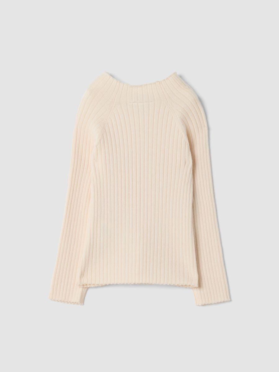 Maglia bianca in misto viscosa a coste con girocollo_1