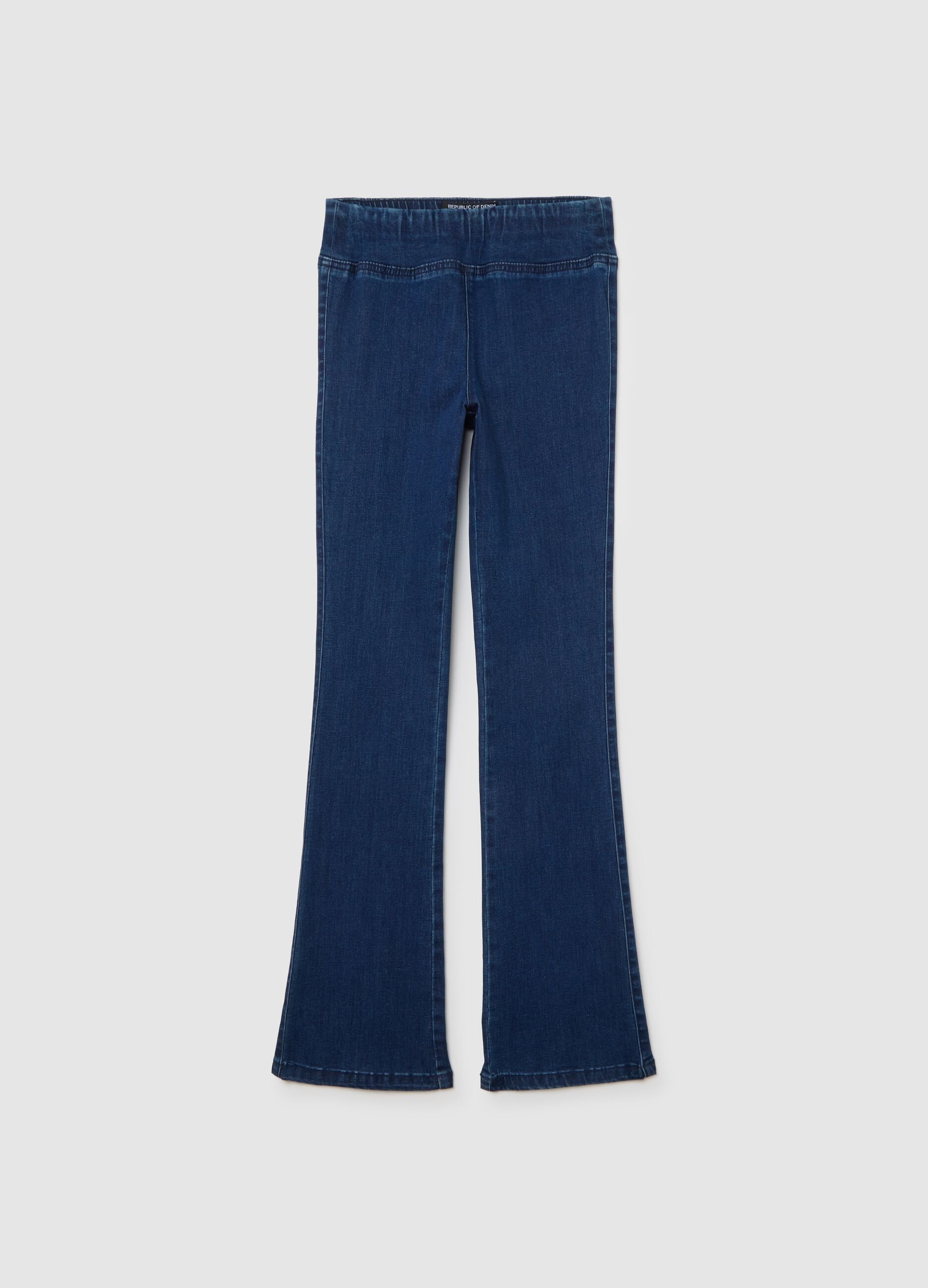 Blue Cotton Blend Flare Trousers