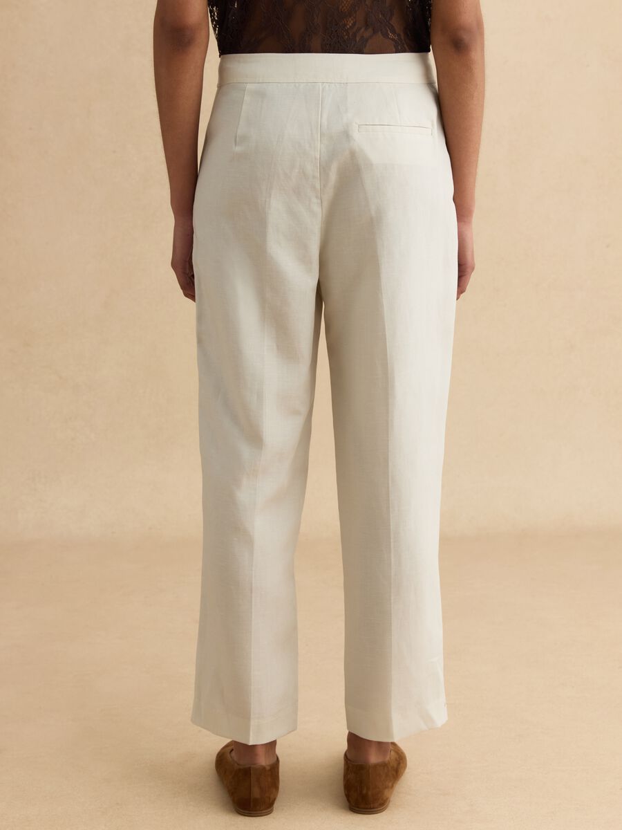 Beige Lyocell and Linen Blend Regular Fit Trousers_2
