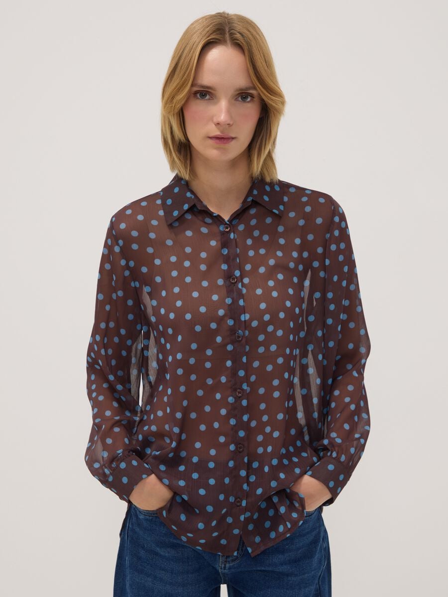 Brown and blue polka-dot regular-fit shirt_1