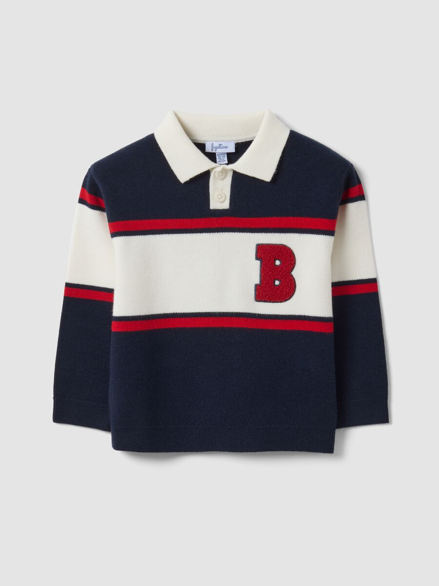 Maglia blu in misto viscosa con girocollo a righe per bimbo_0