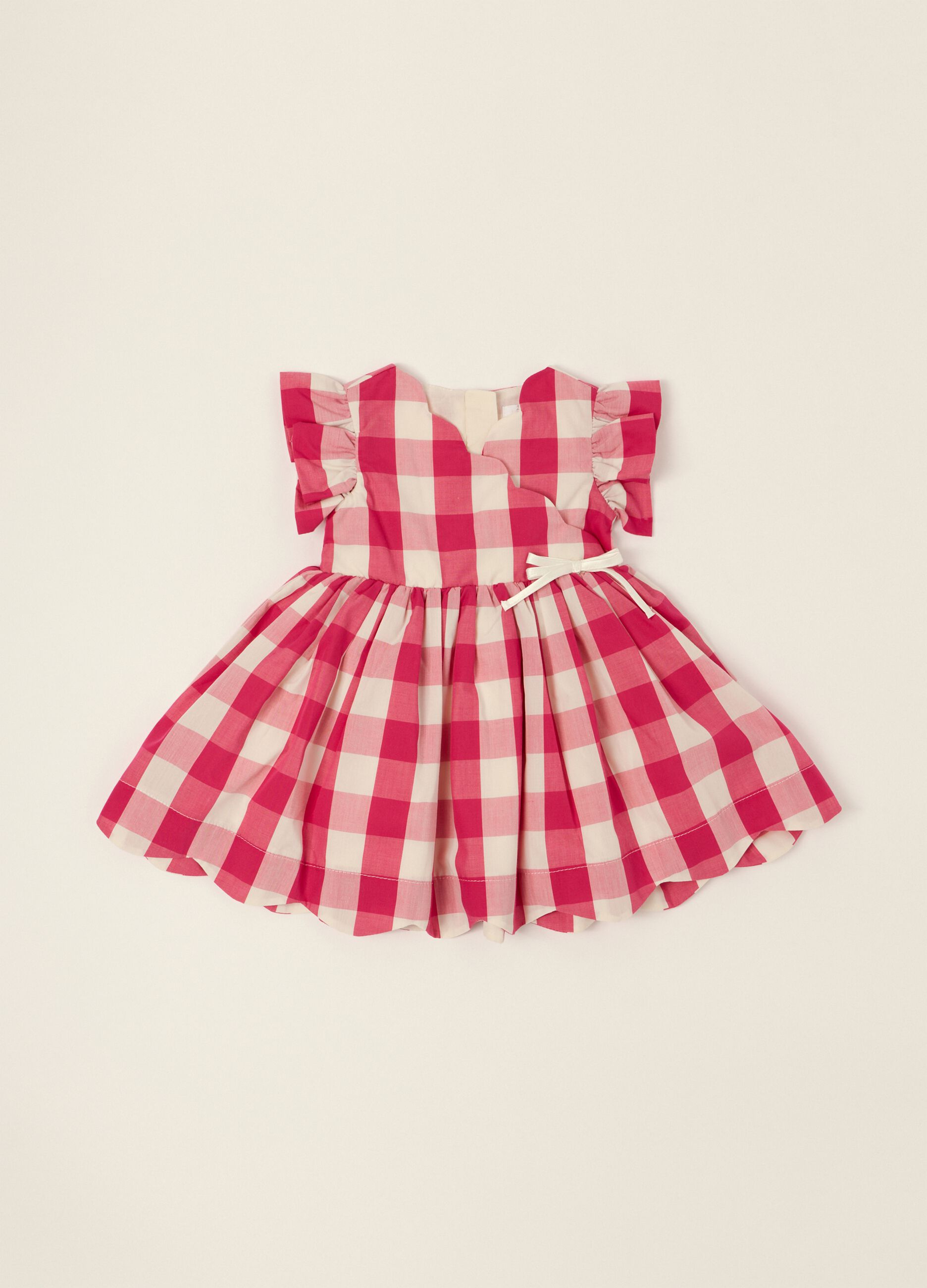 Multicoloured check dress with ruffle sleeves for baby girls