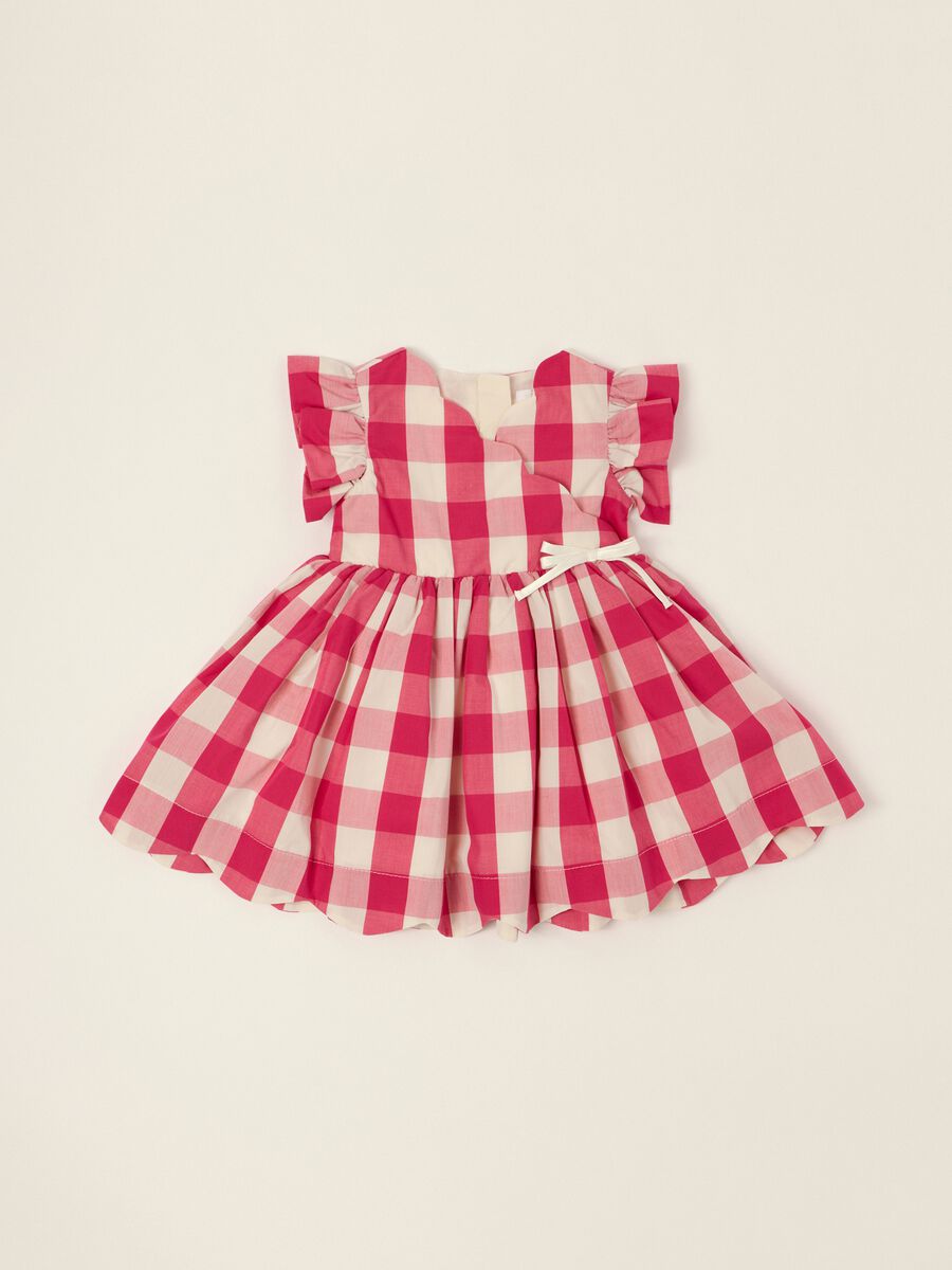 Multicoloured check dress with ruffle sleeves for baby girls_0