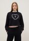 Girl's regular fit black pure cotton sweatshirt with embroidered heart_0