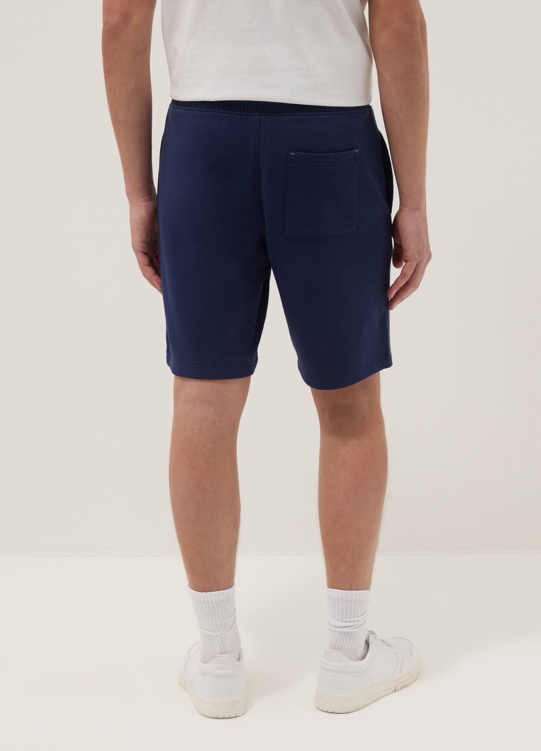 Blue cotton-blend Bermuda shorts with elasticated waistband