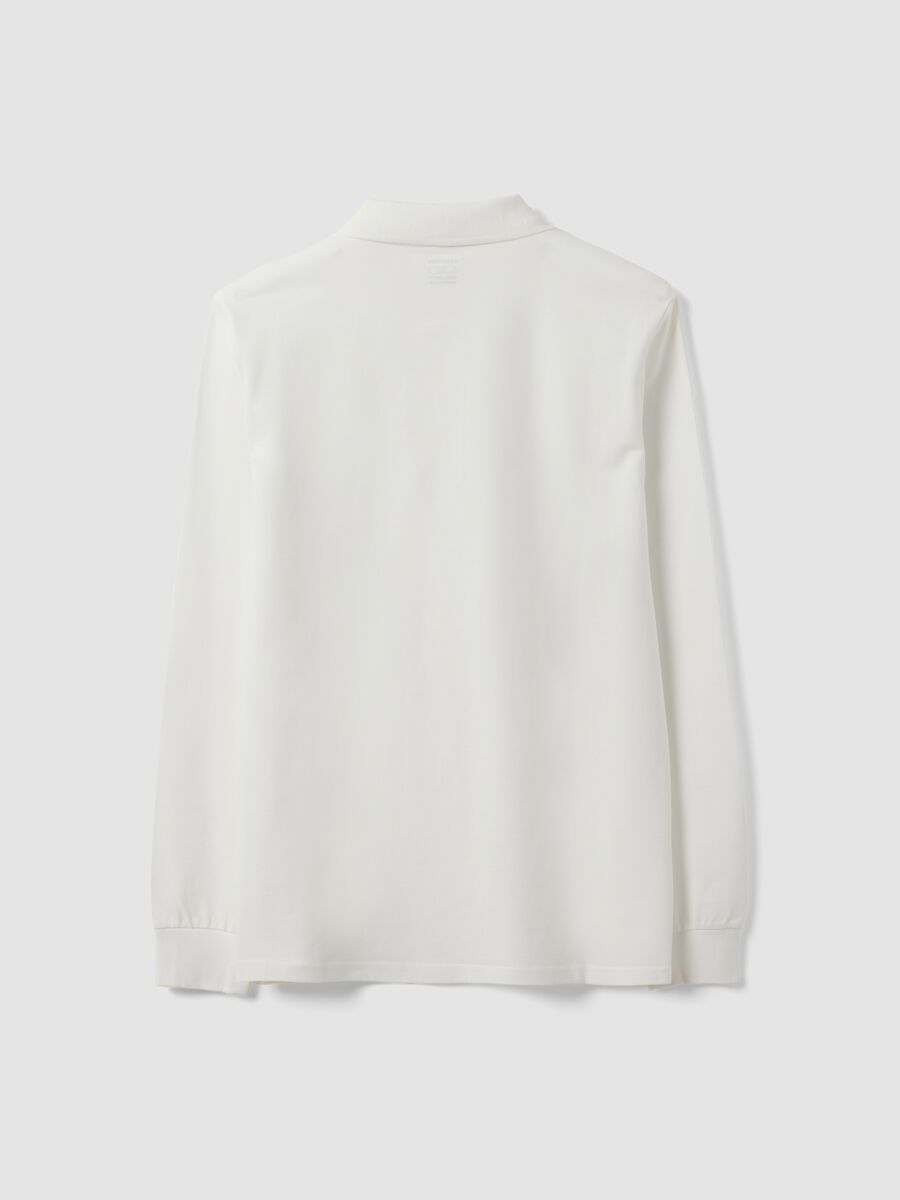 Polo bianca in piquet di puro cotone organico a maniche lunghe regular fit_6