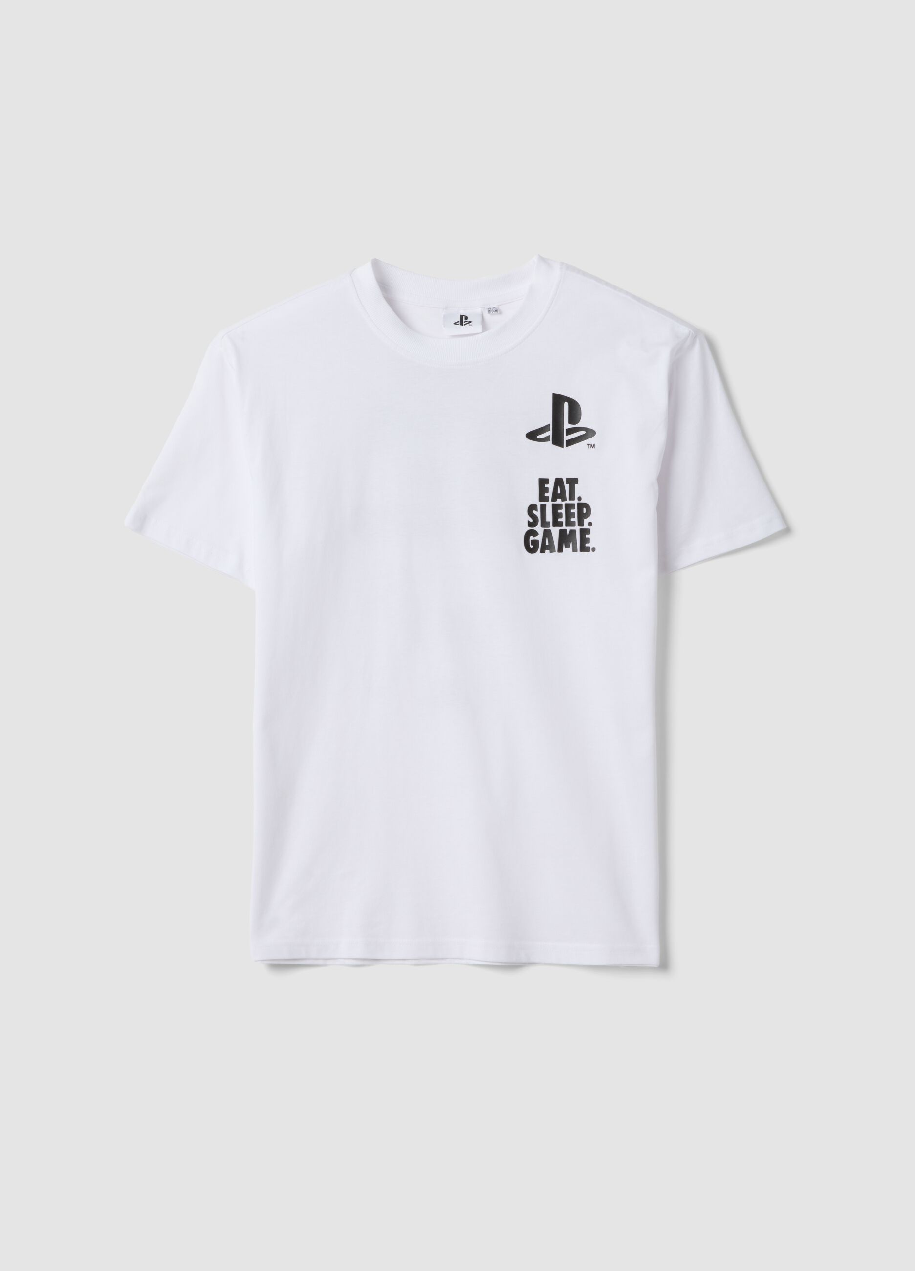 Boys&rsquo; white PlayStation logo T-shirt in pure cotton, relaxed fit