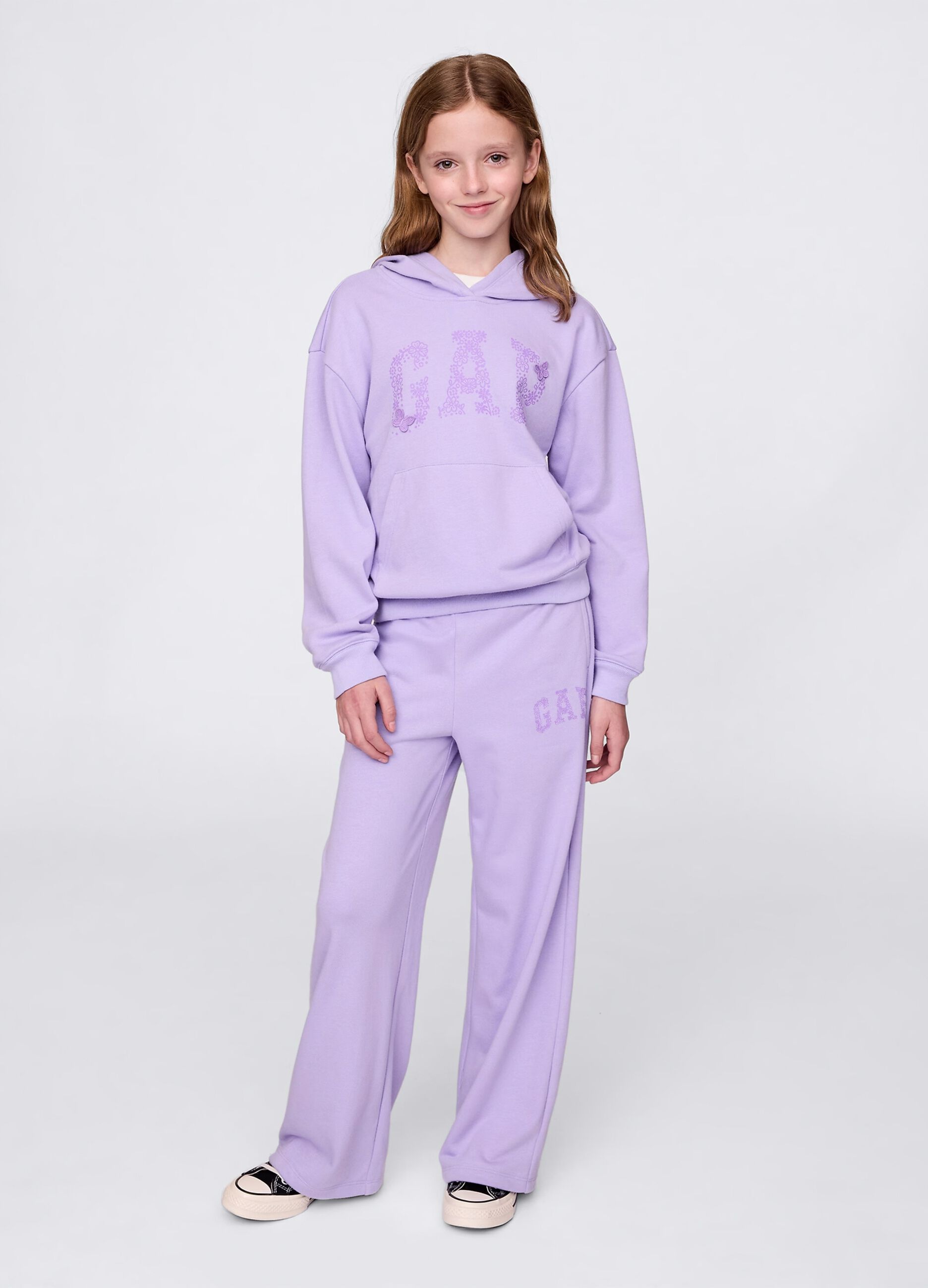 Lilac sweatshirt with hood and logo print