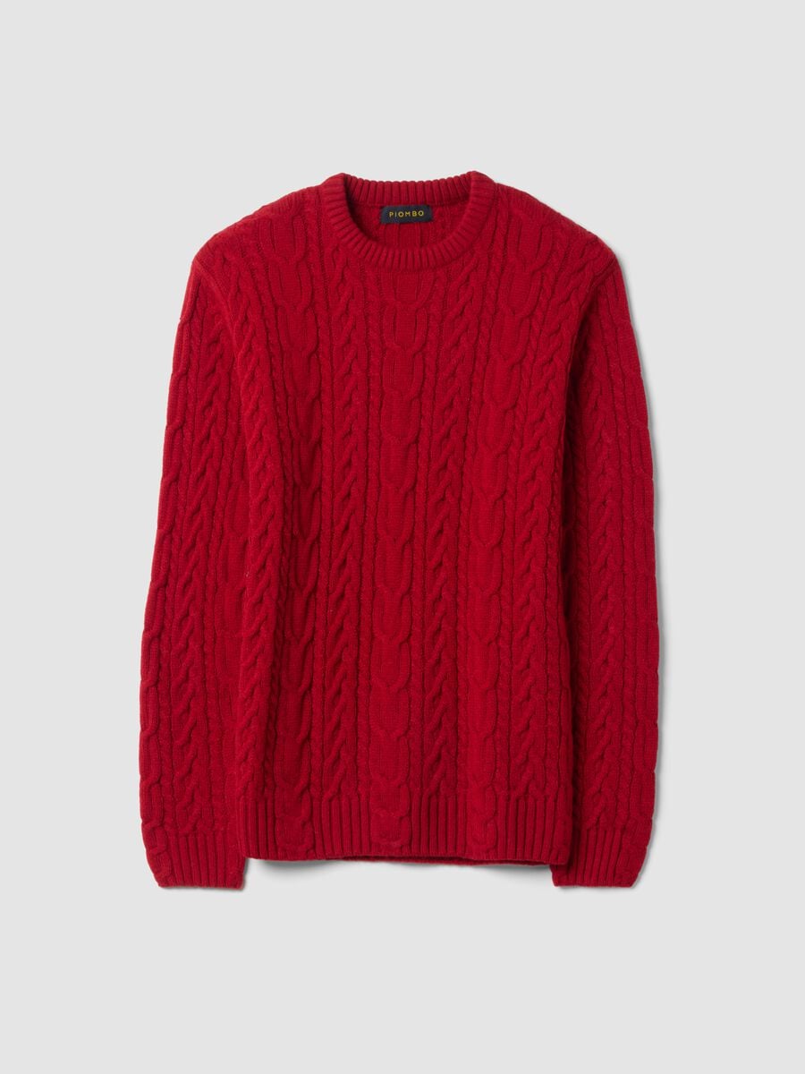 Maglia rossa girocollo in misto lana con lavorazione jacquard_4