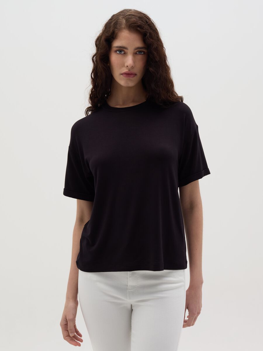 Black T-shirt with kimono sleeves_0