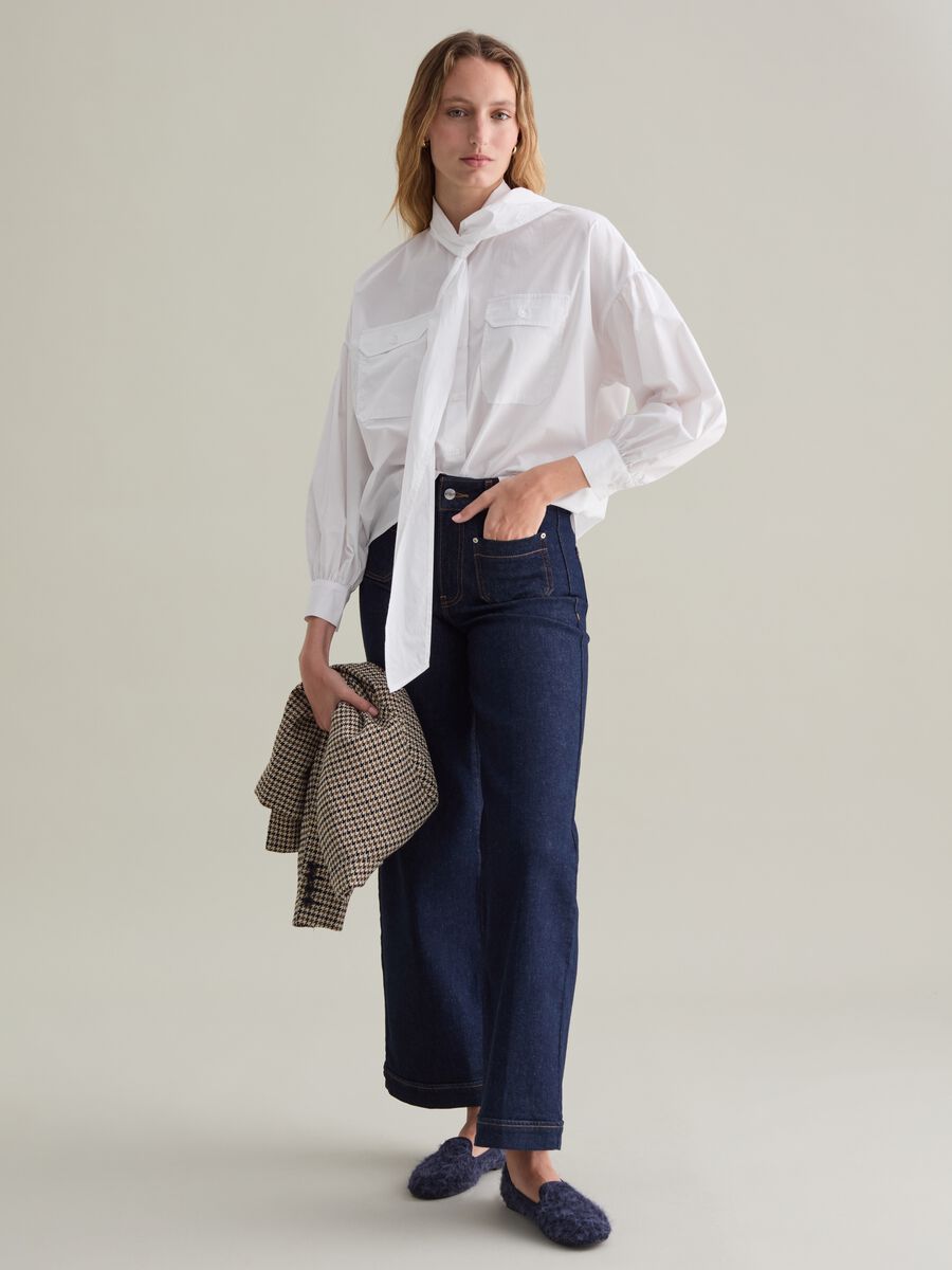Cotton shirt with bow scarf_3