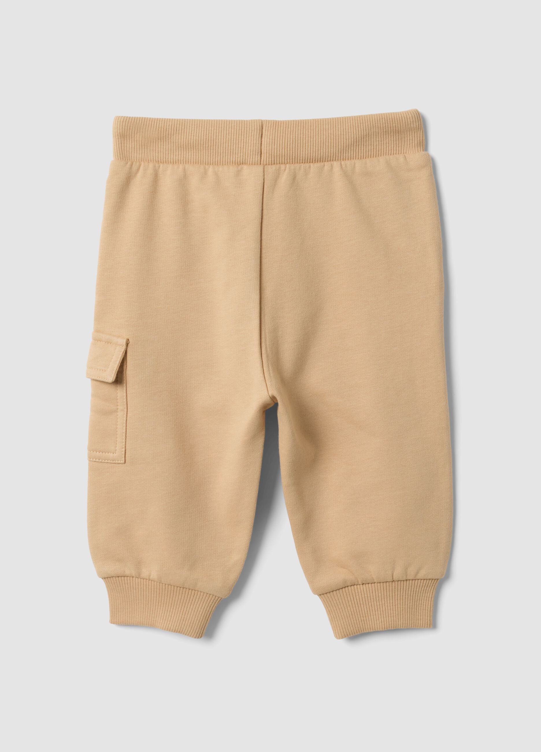 Beige organic cotton cargo trousers with drawstring for baby