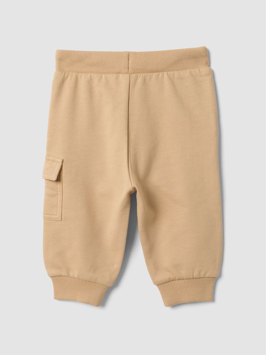Pantaloni cargo beige in puro cotone organico con coulisse per neonato_1