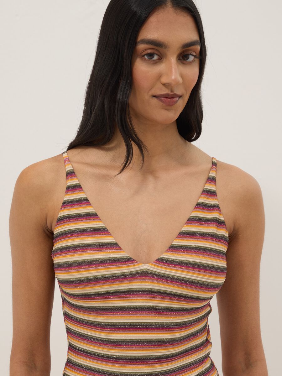 Costume intero in tessuto elasticizzato a righe multicolor_1