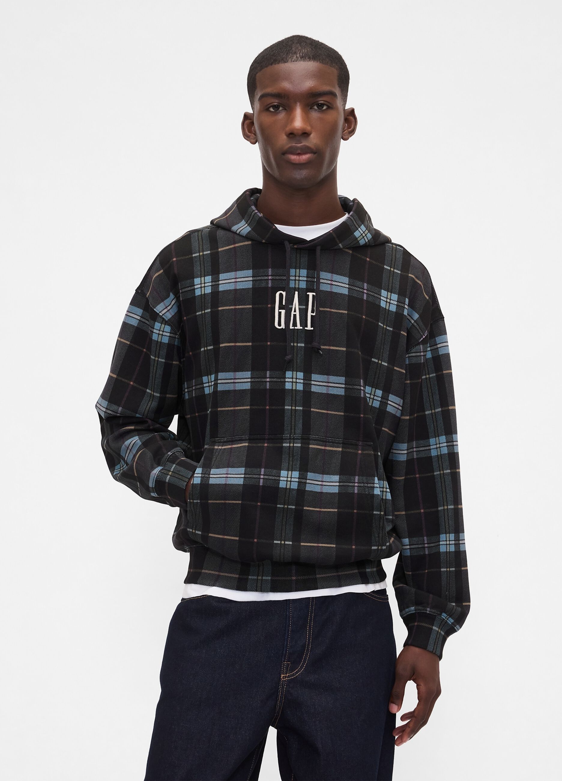 Felpa a righe con cappuccio nero