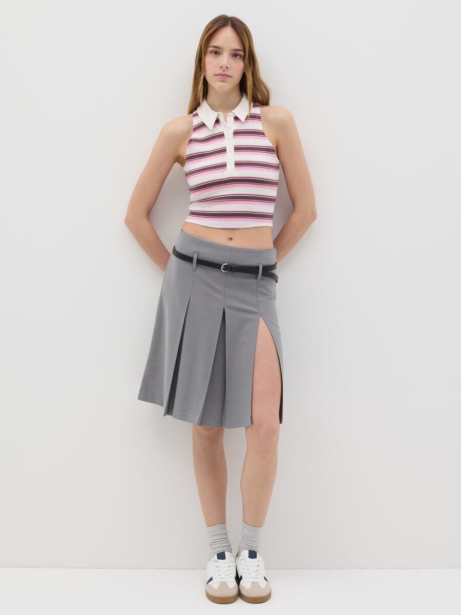 Sleeveless Pink and Brown Striped Polo_1