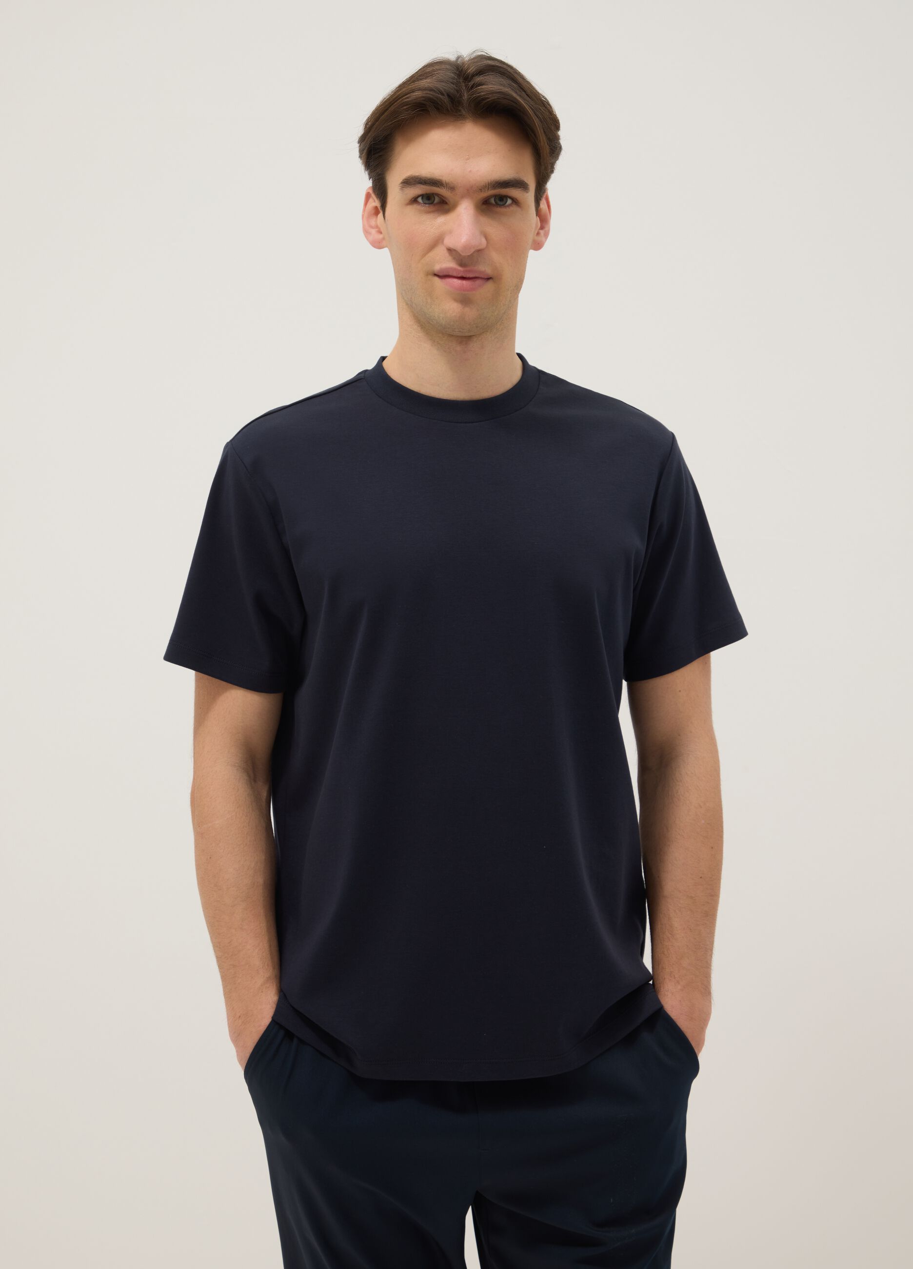 T-shirt girocollo in puro cotone blu regular fit