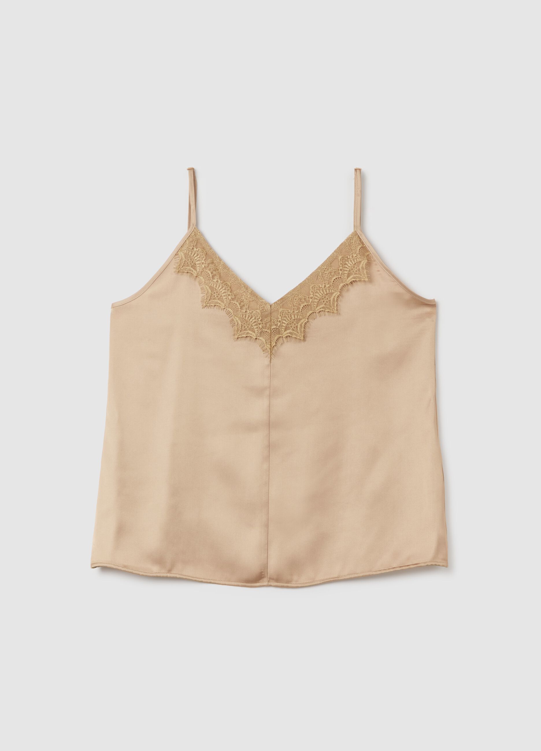 Slim fit beige mix women's top with lace