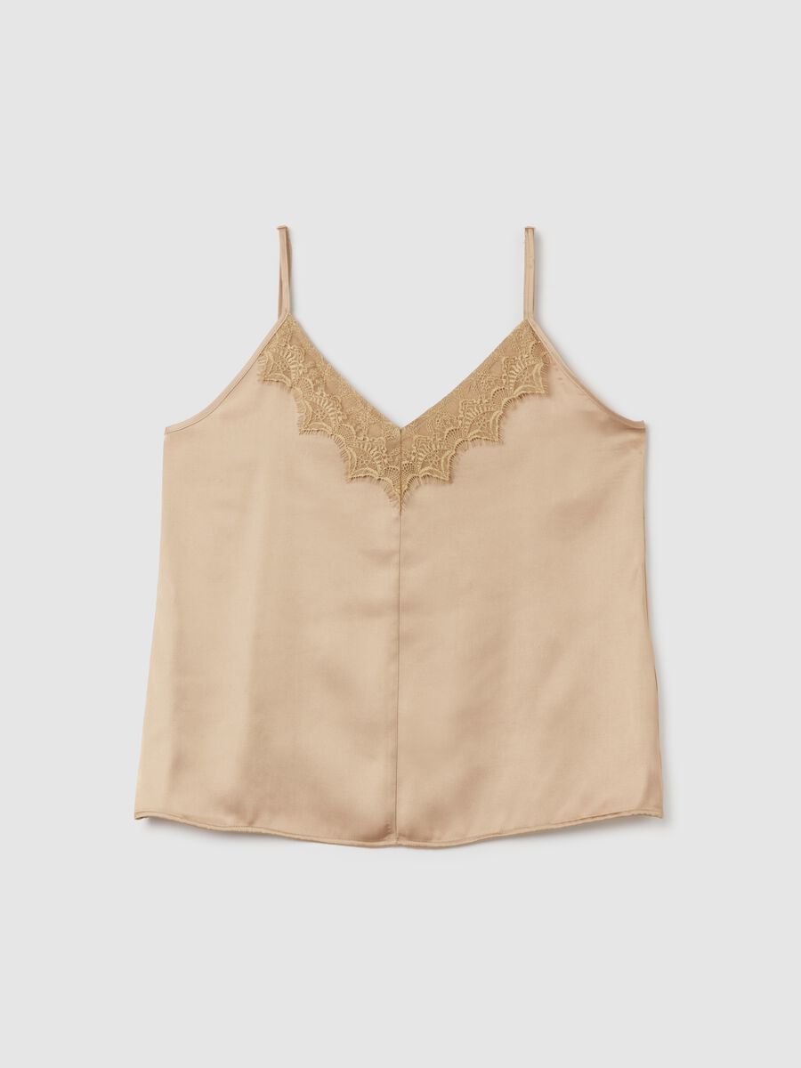 Slim fit beige mix women's top with lace_4