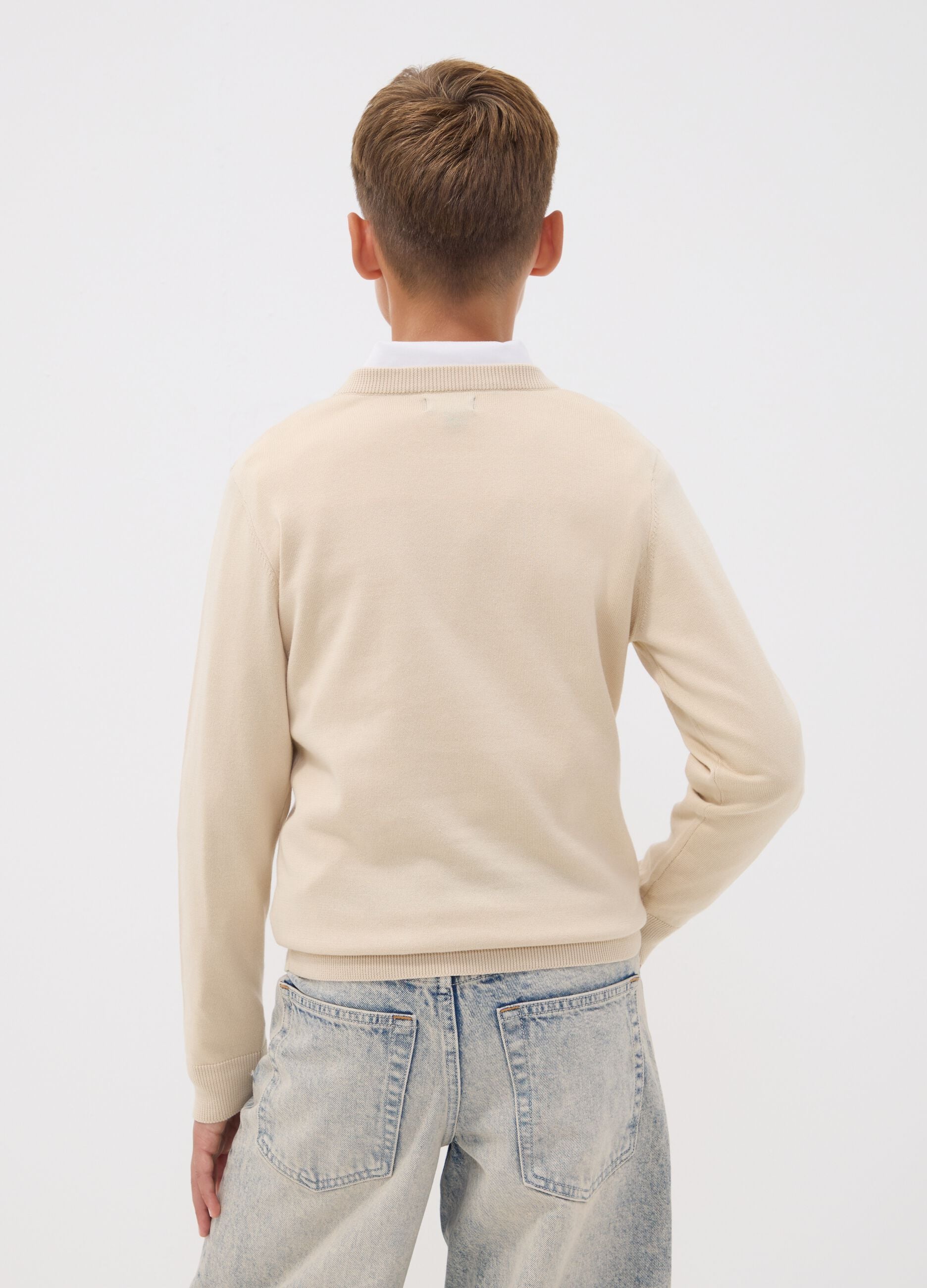 Beige pure cotton long-sleeve regular-fit top for boys