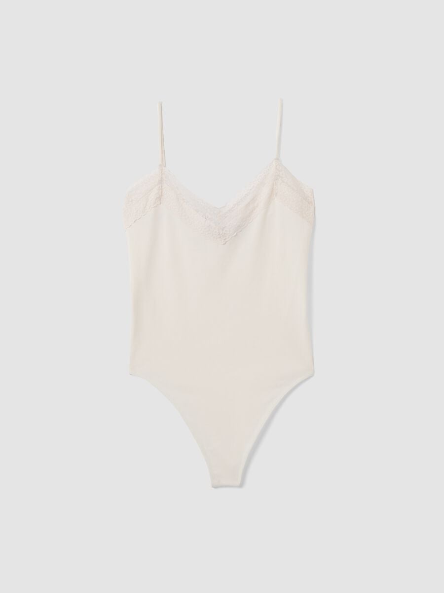 White fitted stretch-cotton bodysuit with lace_4