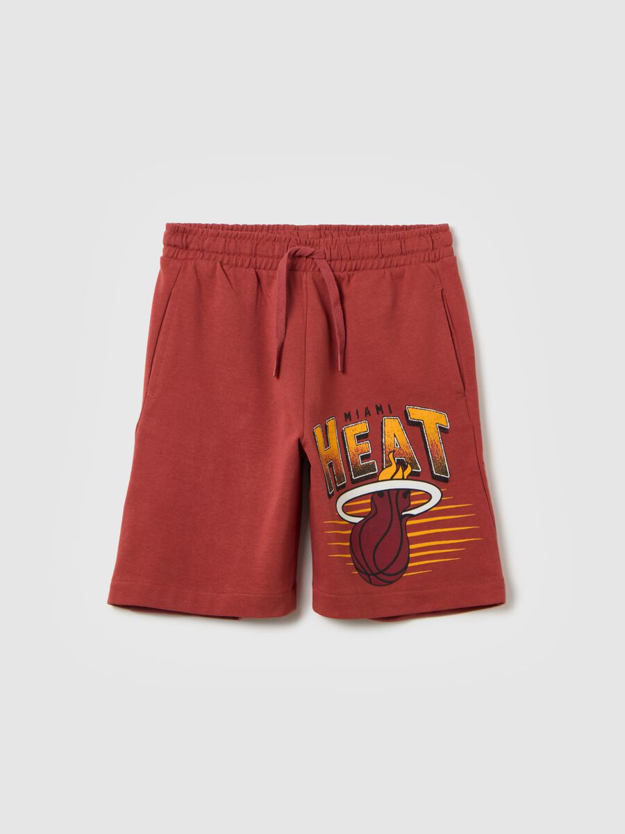 Shorts da bambino in puro cotone rosso con logo _0