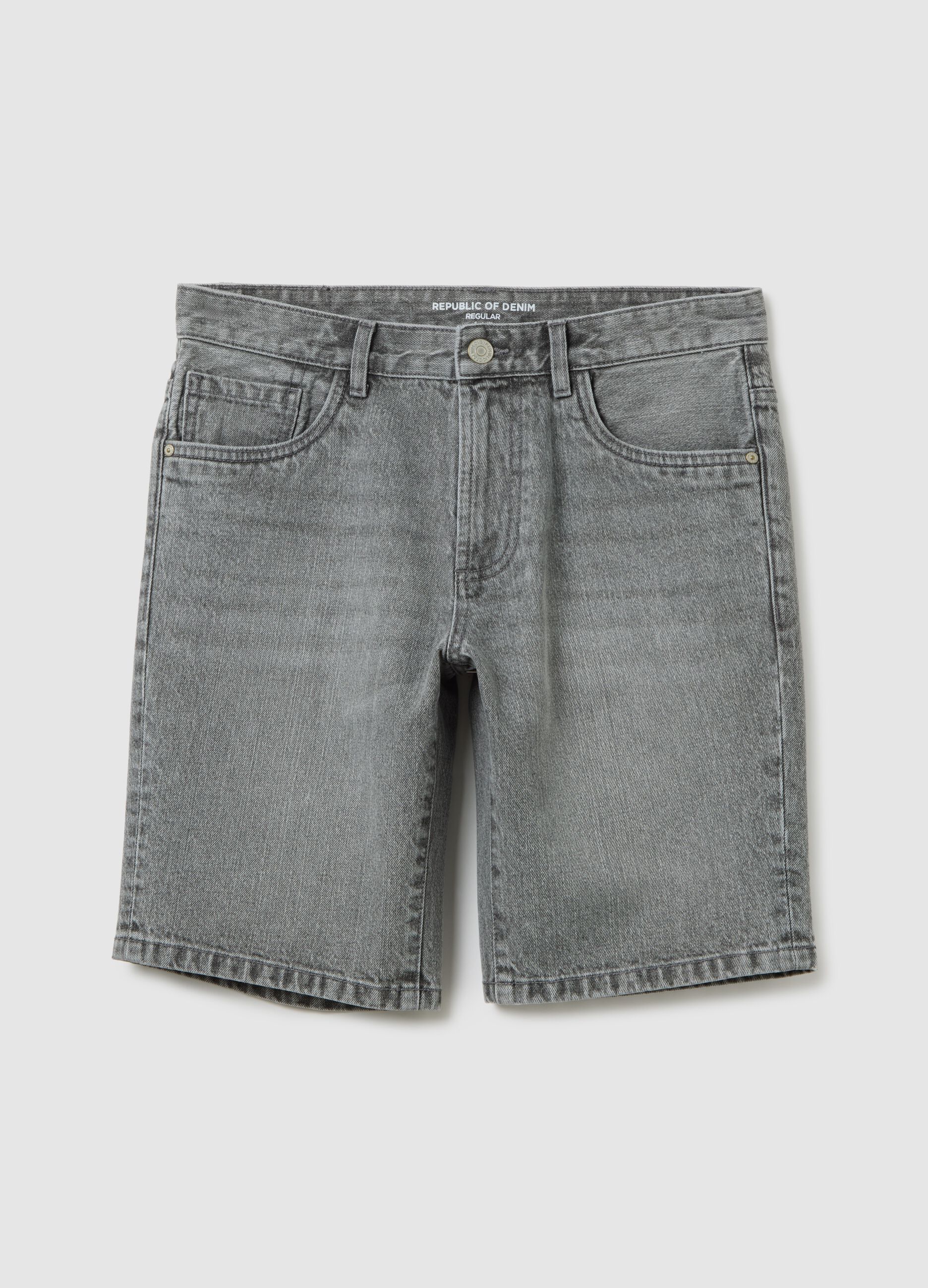 Shorts da uomo in puro cotone grigio slim fit