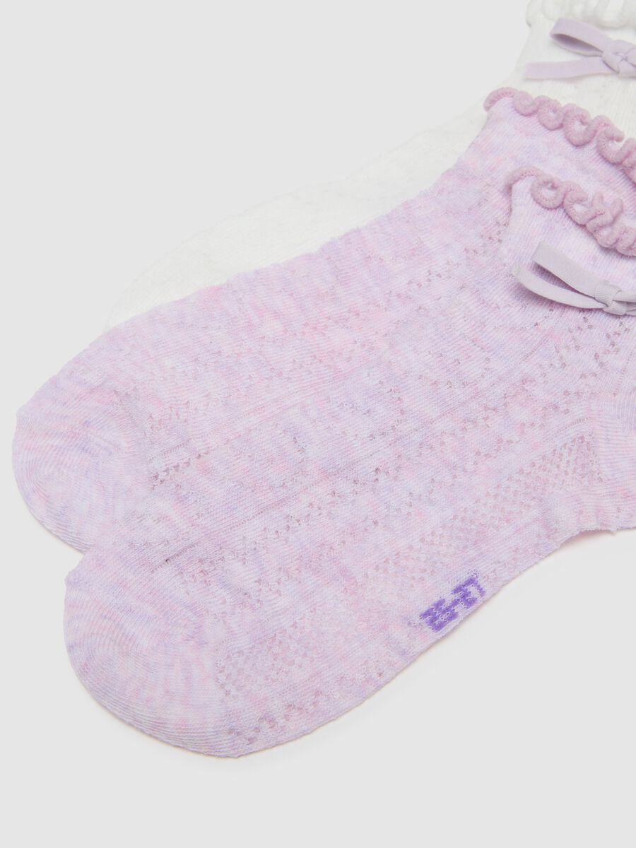 Girls' multicolour cotton blend socks with lace bow_1