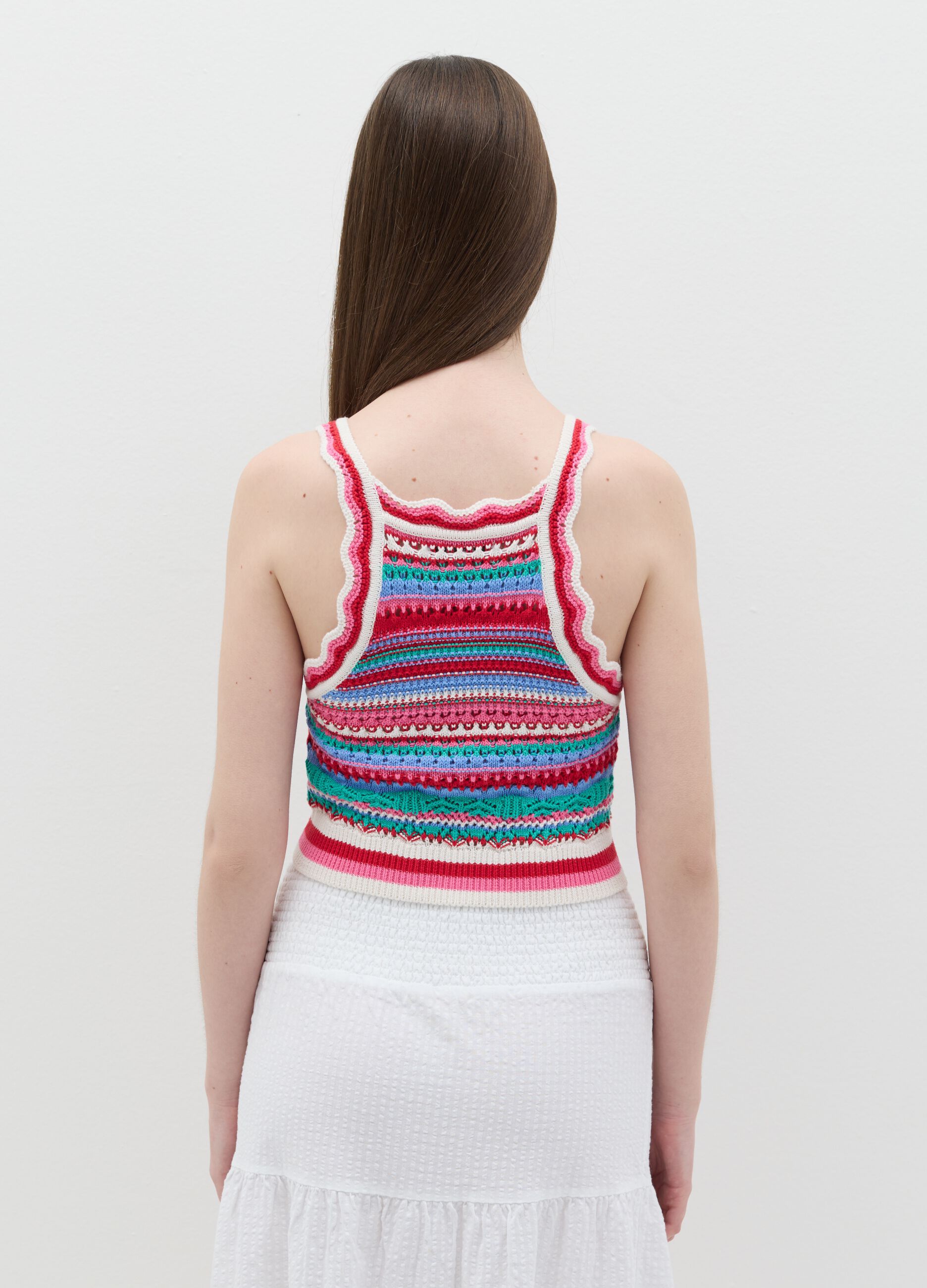 Cropped tank top in multicoloured crochet