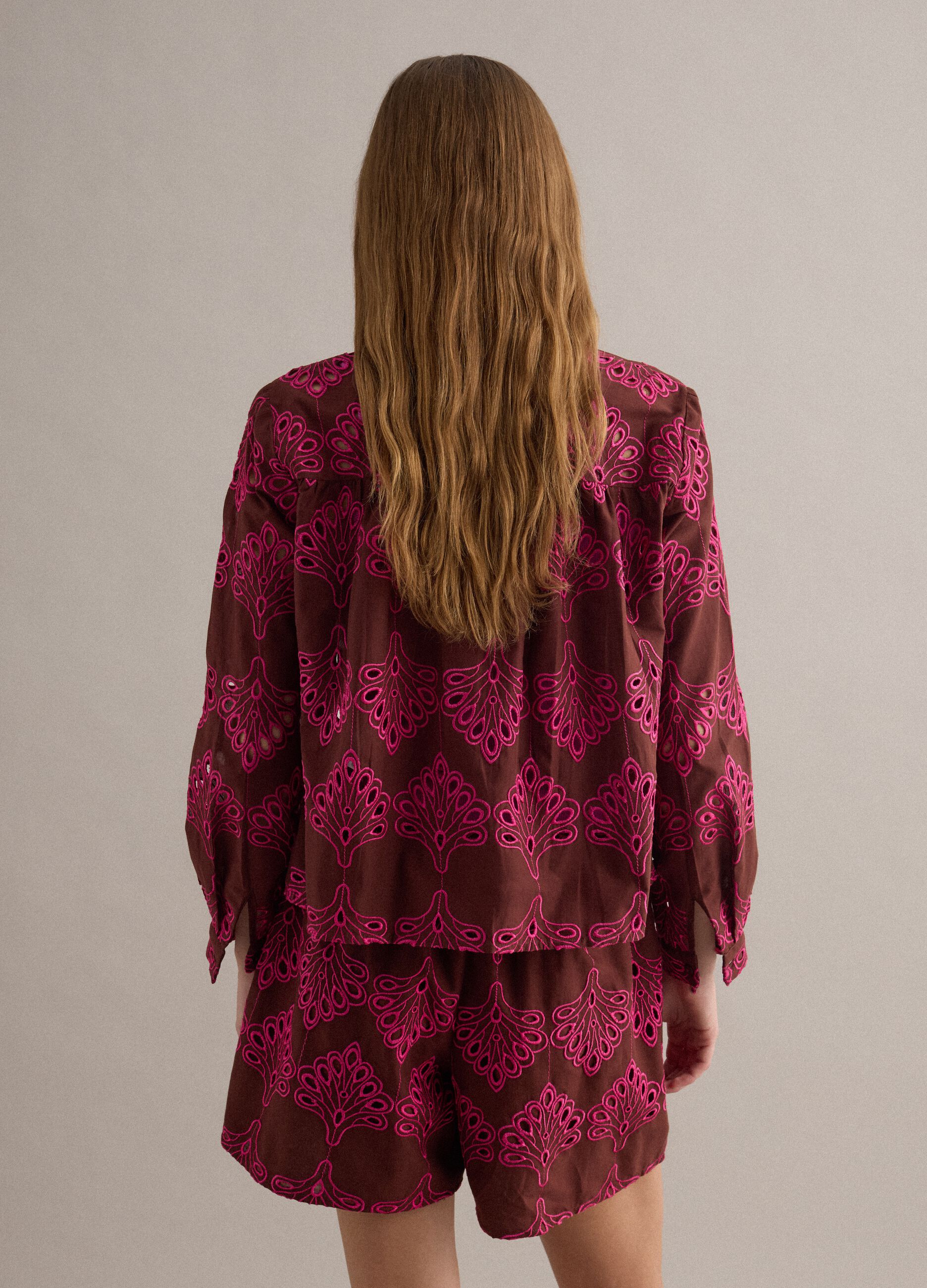 Multicolour pure cotton shirt with broderie anglaise embroidery, regular fit