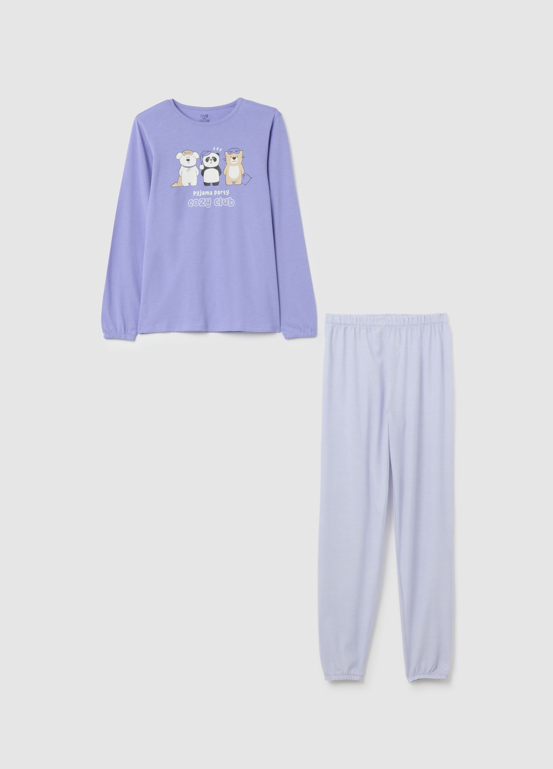 Girl's Purple Cotton Pyjamas with Print
