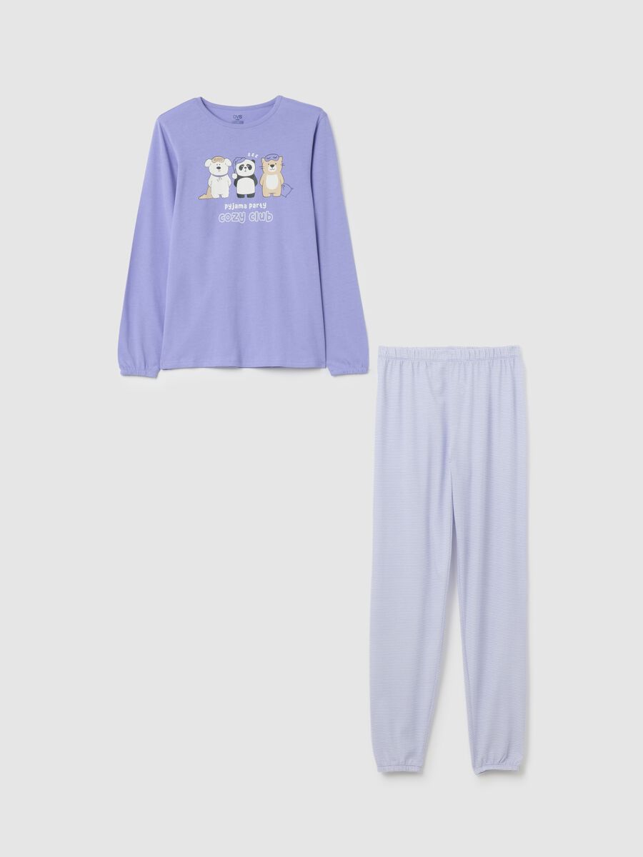 Girl's Purple Cotton Pyjamas with Print_0