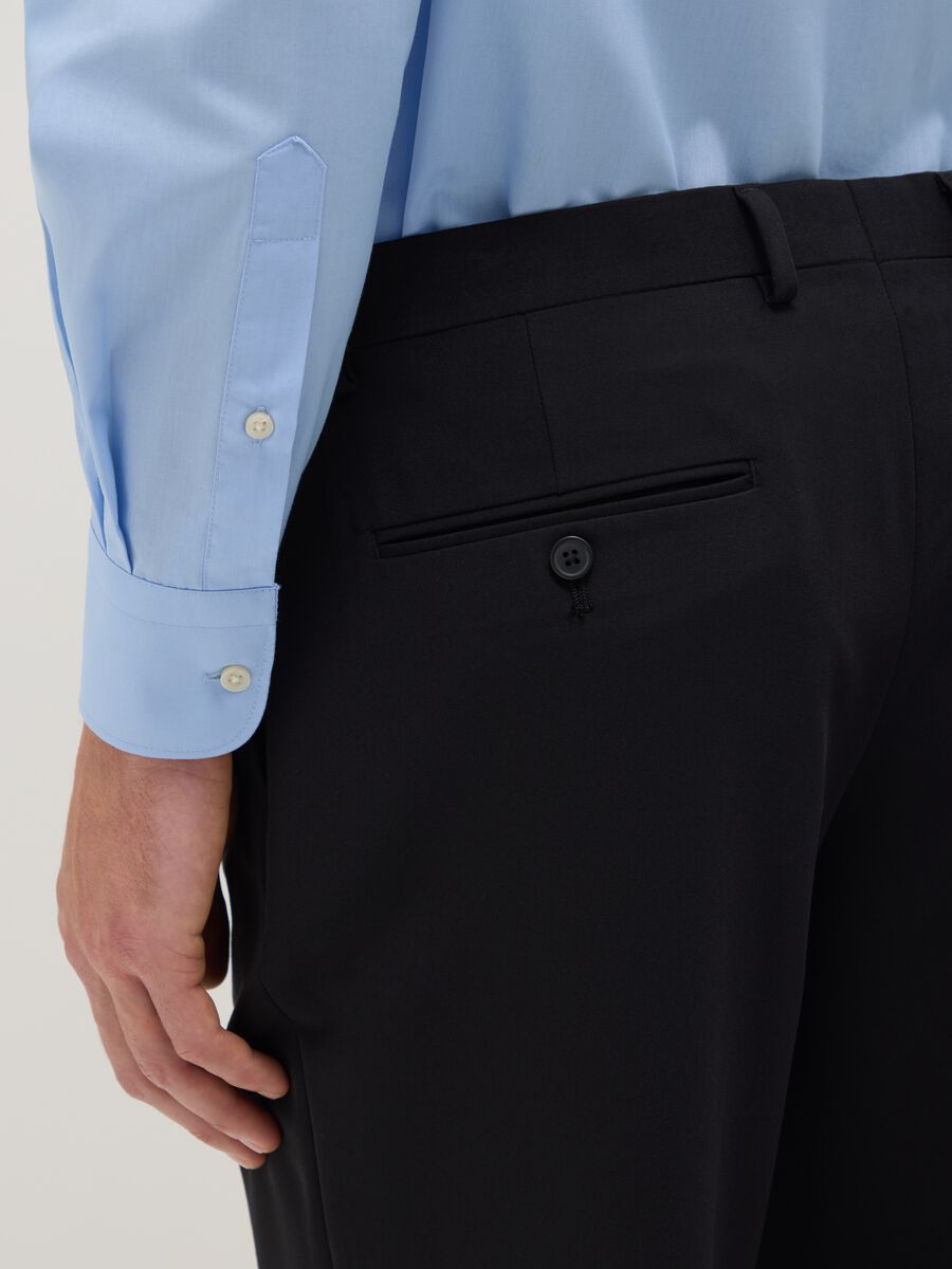 Blue cotton blend regular fit shirt_3