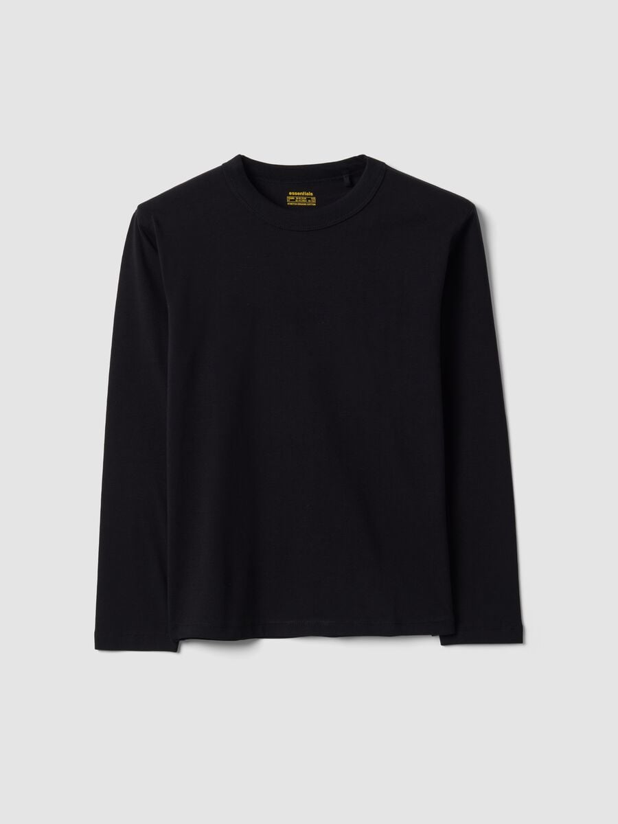 T-shirt nera in cotone organico elasticizzato regular fit per ragazzo_4