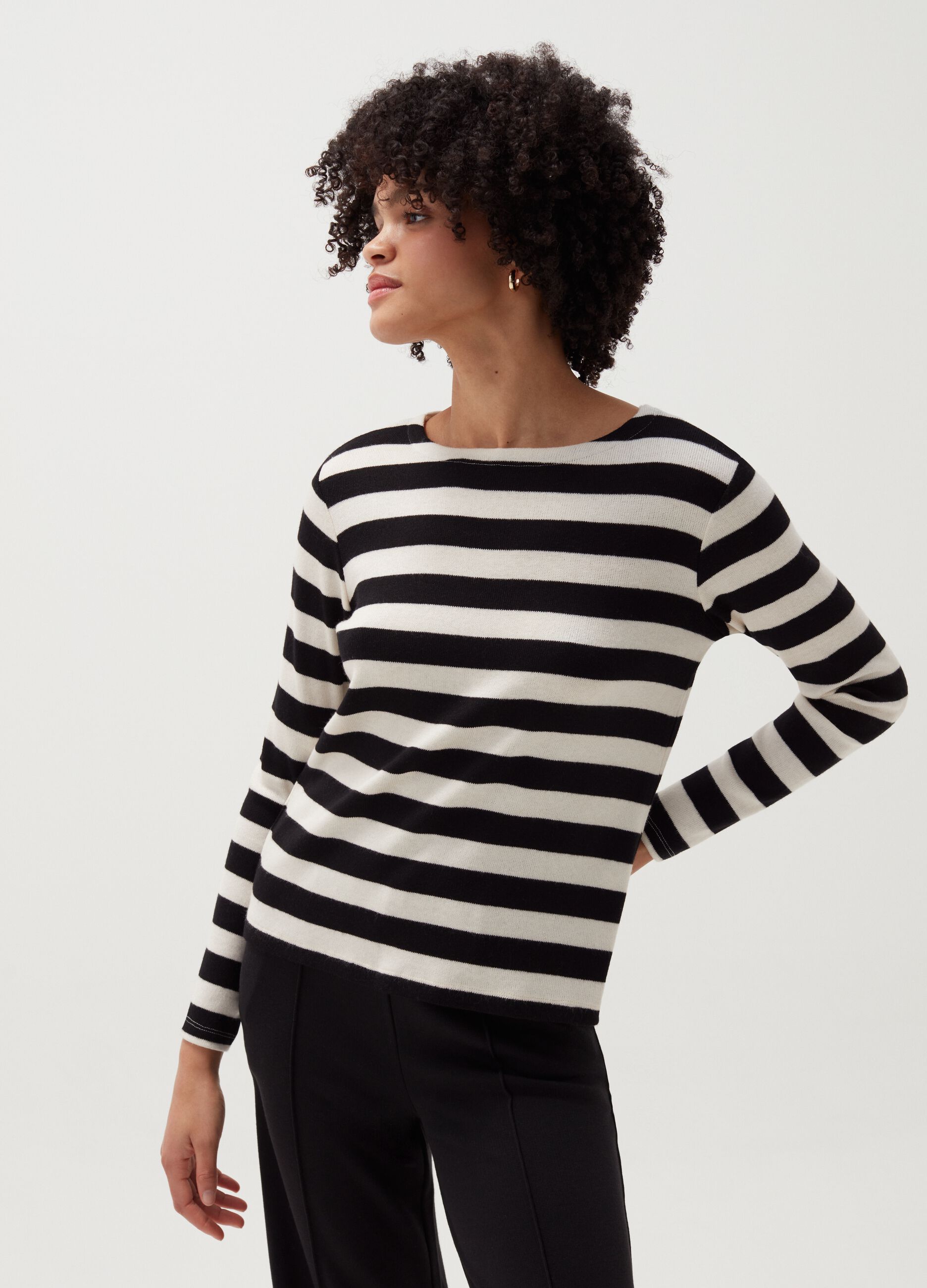 Striped viscose blend top