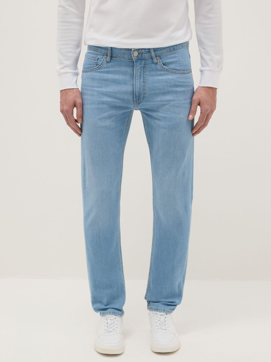 Light blue stretch cotton slim fit jeans_1
