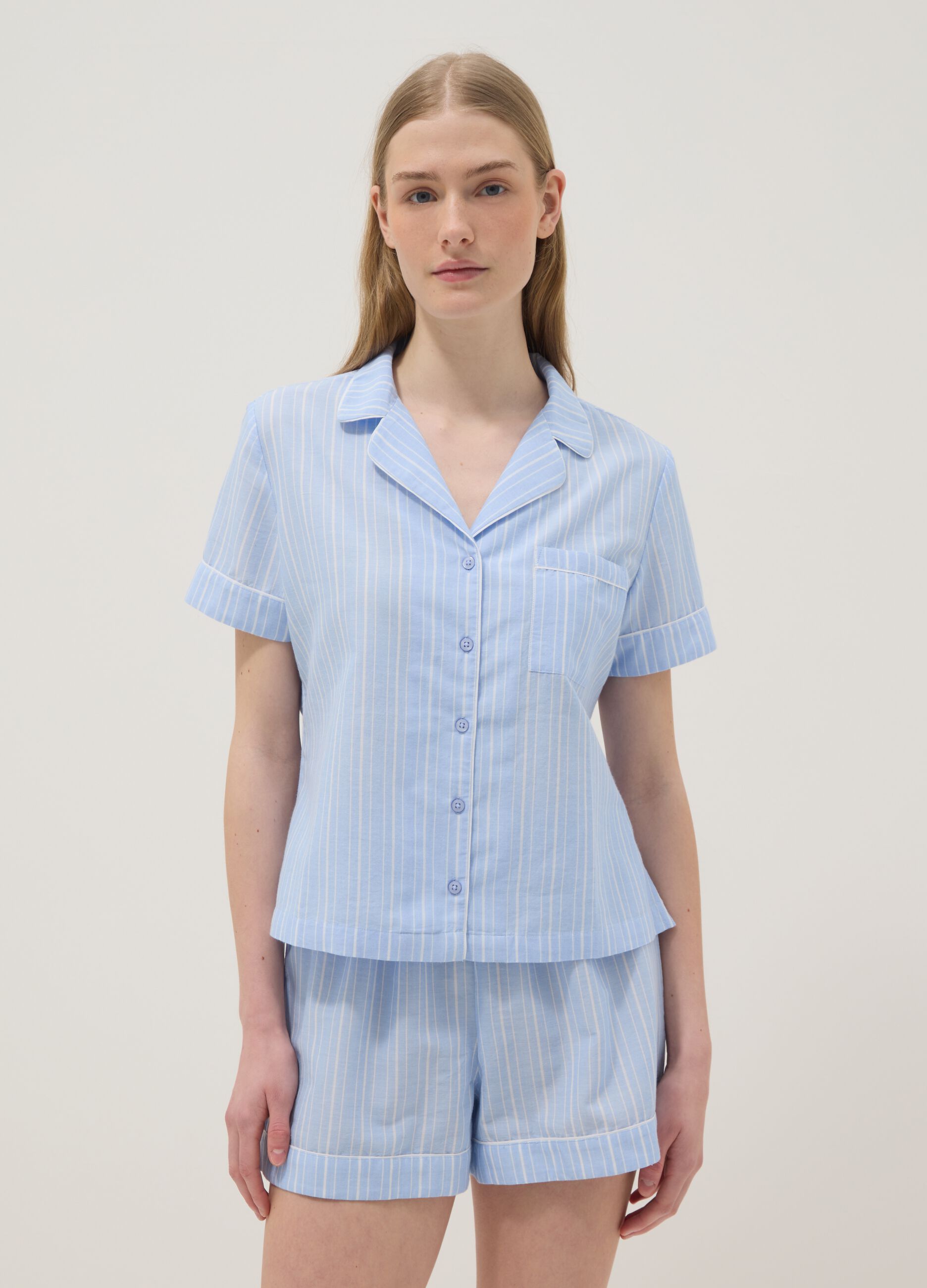 Blue striped pure cotton pyjamas, regular fit