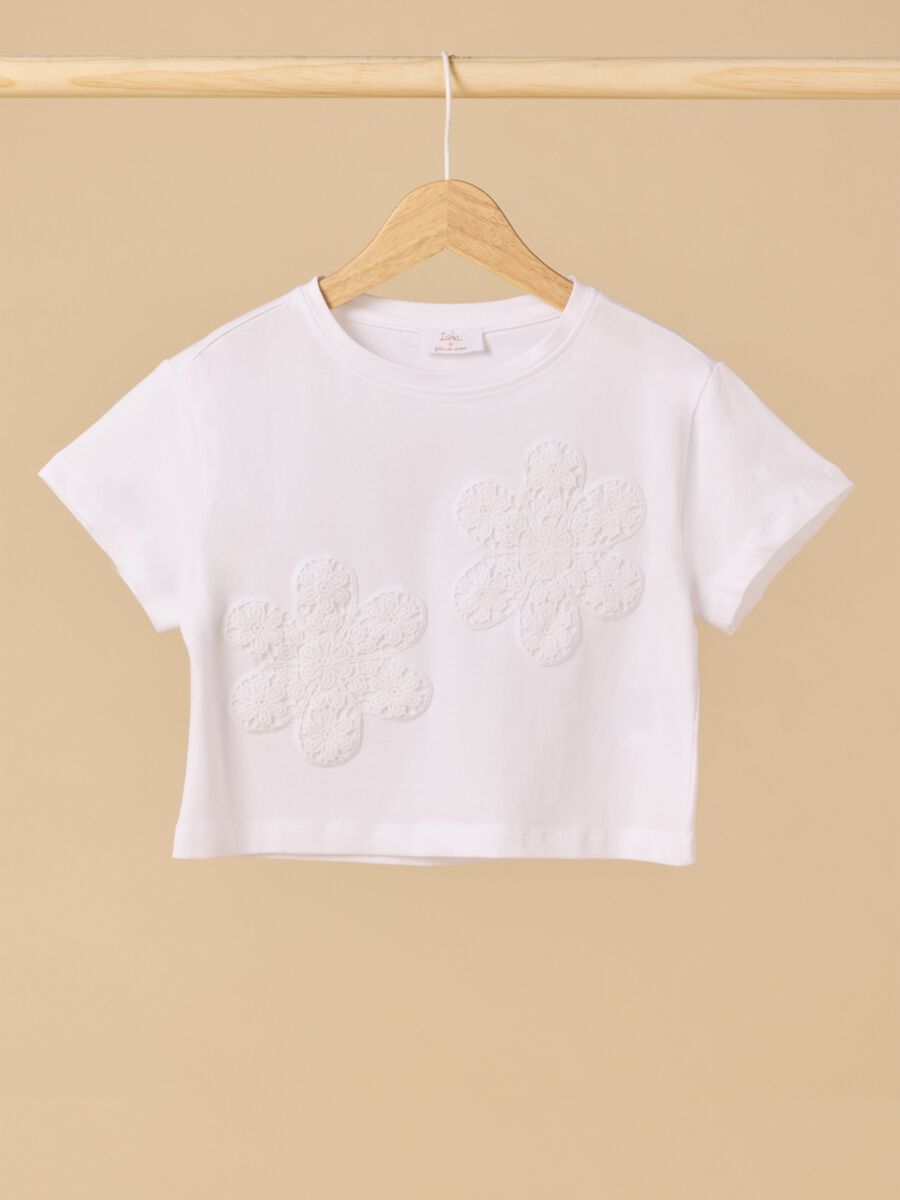 Stretch cotton t-shirt with embroideries_0