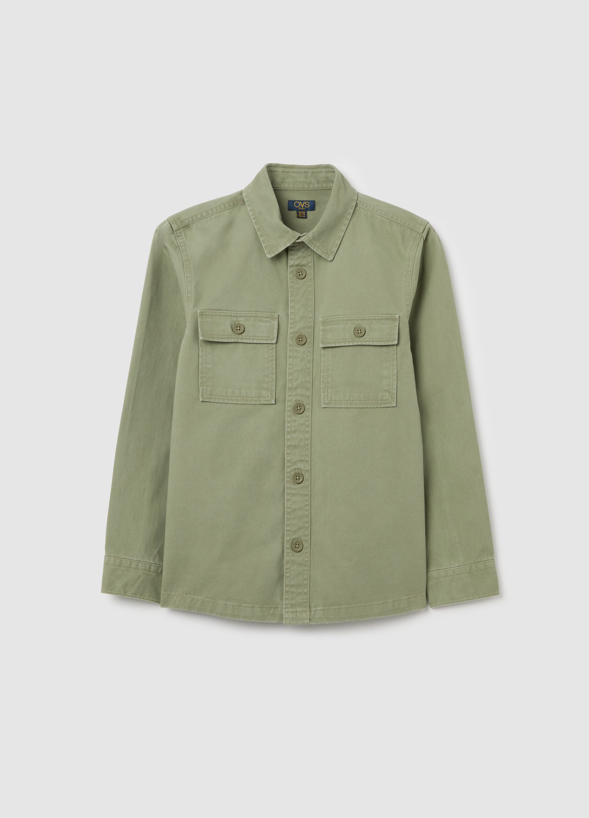 Camicia da ragazzo in puro cotone verde over fit con bottoni