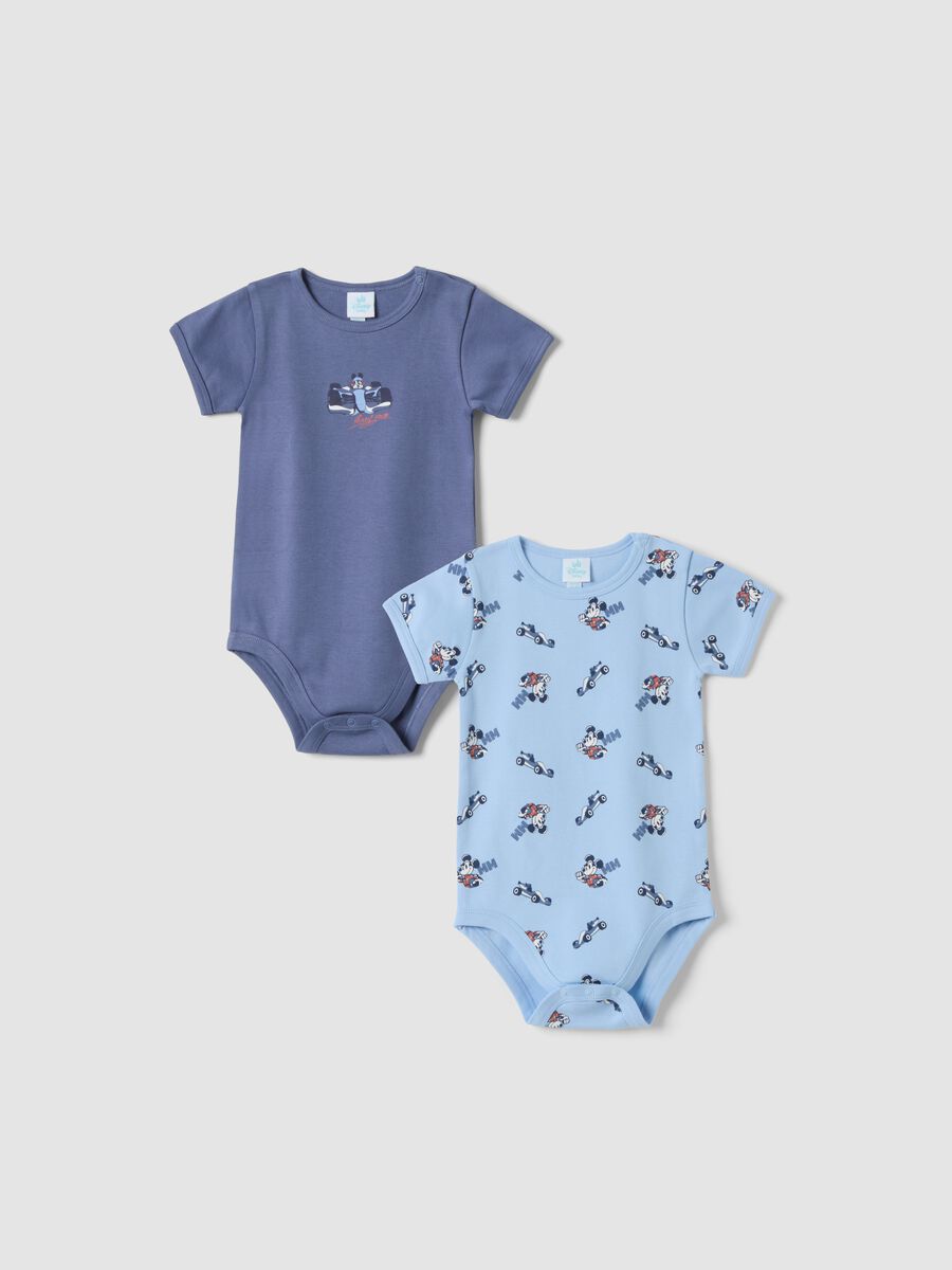 2-pack baby blue organic cotton bodysuits with Mickey print_0