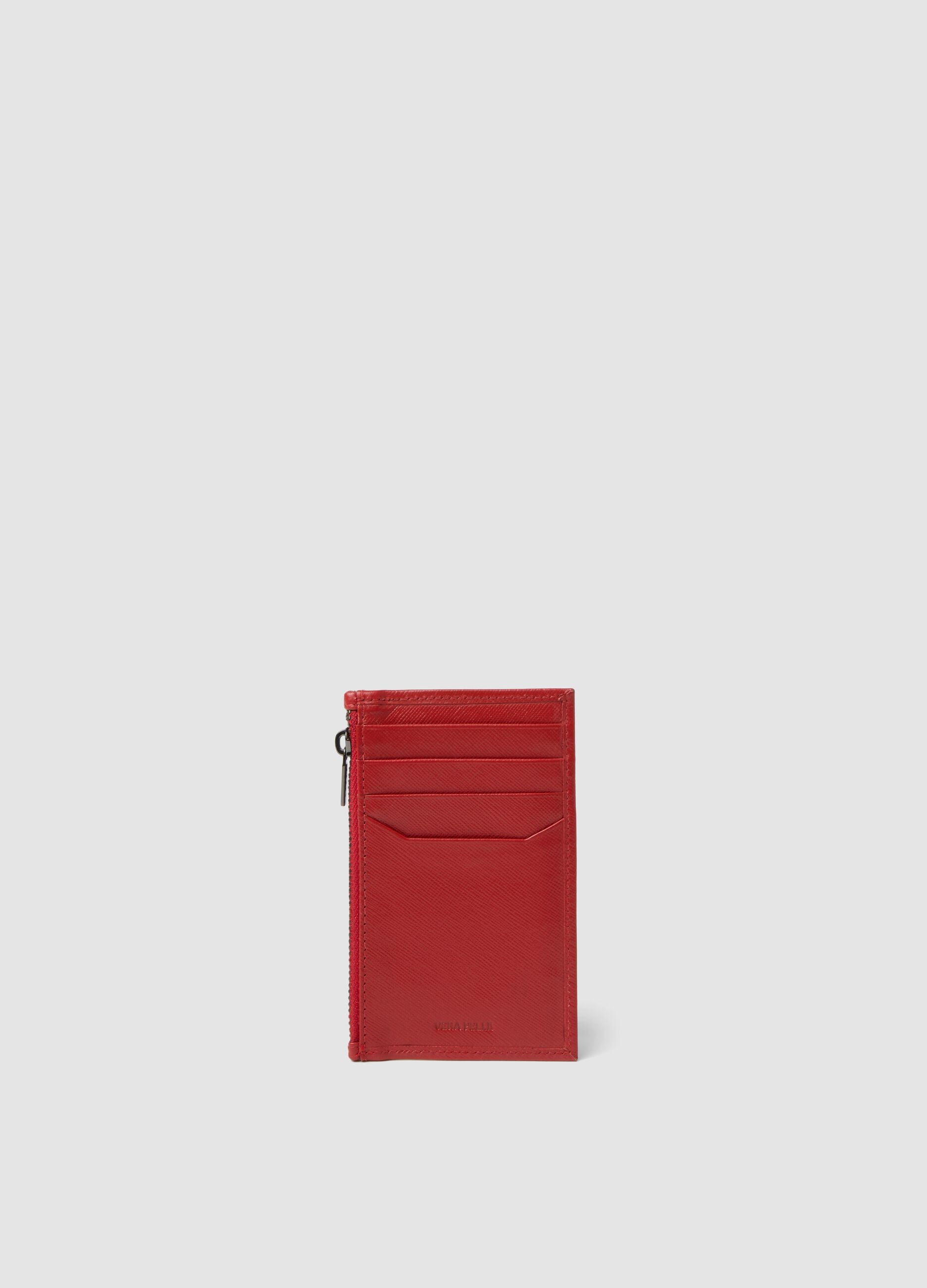 Red genuine leather zip wallet