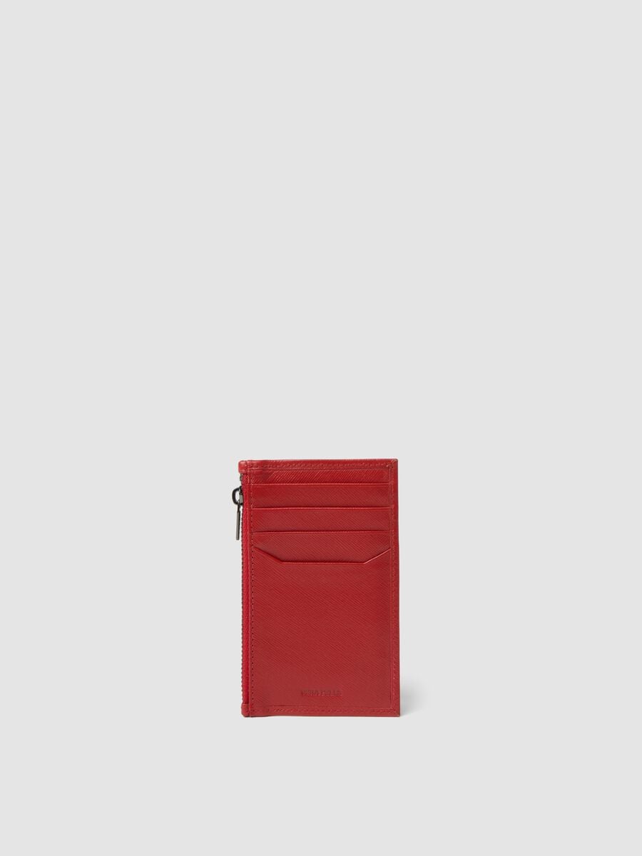 Red genuine leather zip wallet_1