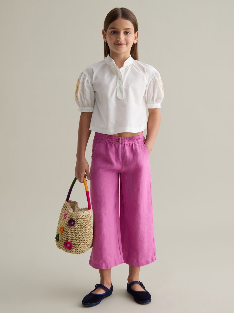 Girls' Pink Linen Wide Leg Trousers_1