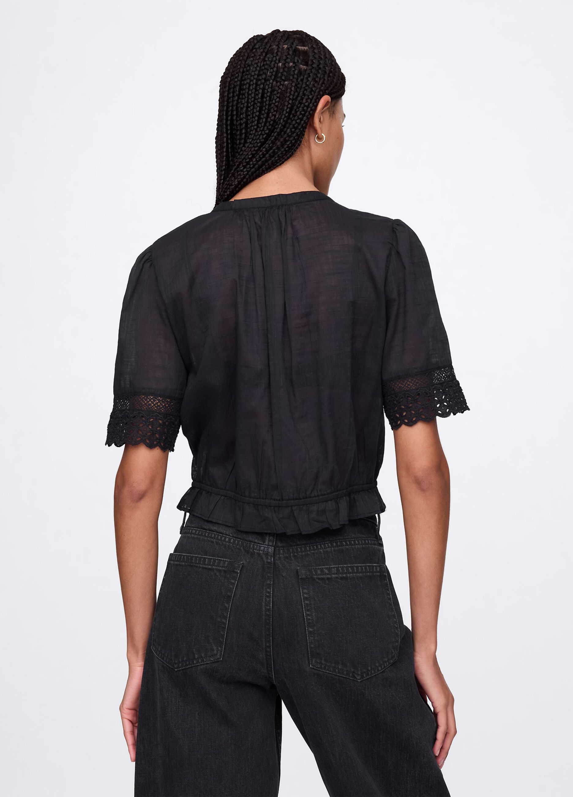 Black blouse with embroidery in cotton