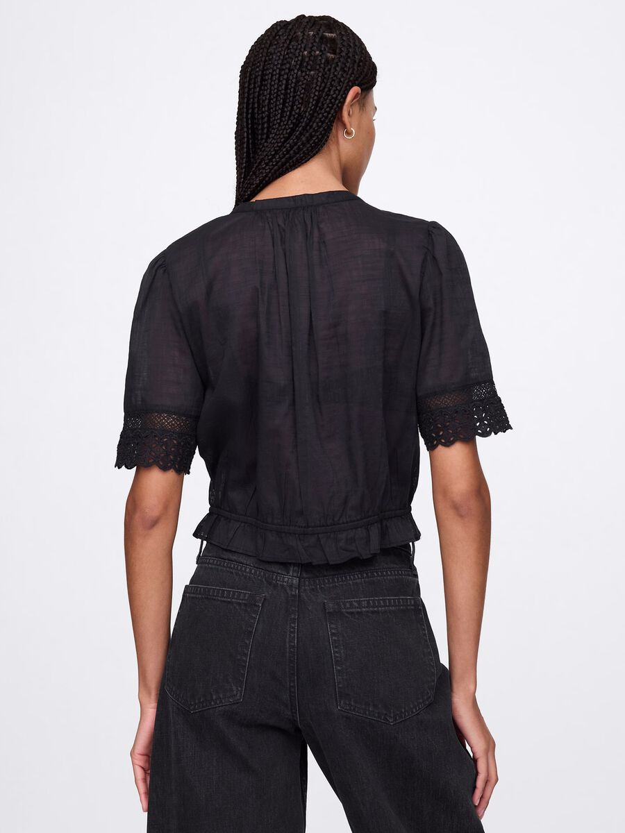 Blusa nera ricamata in cotone_2