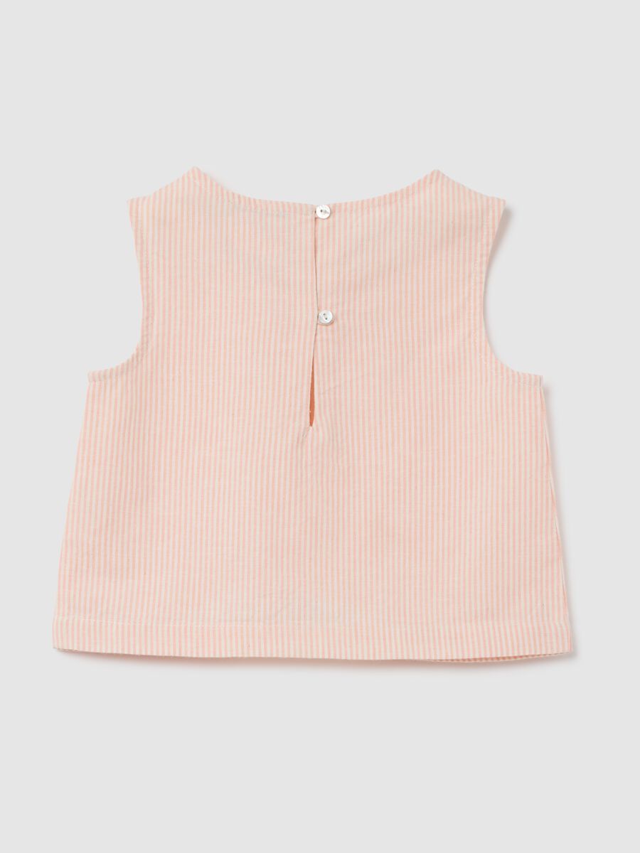 Sleeveless pink striped blouse in cotton and linen_1