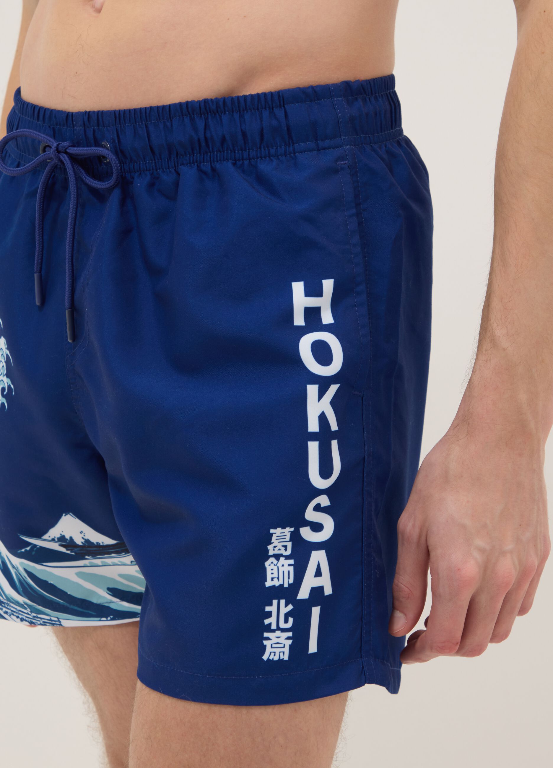 Blue beach boxers with Hokusai wave print