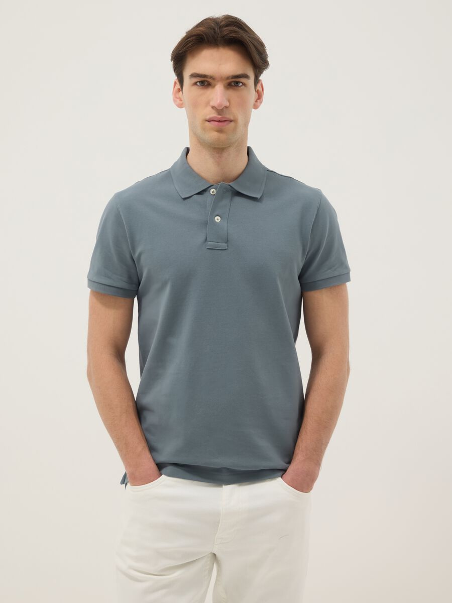 Polo in puro cotone grigio slim fit_0