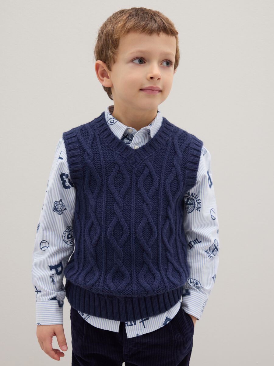 Regular Fit Blue Children's Vest with Knitted Design_0